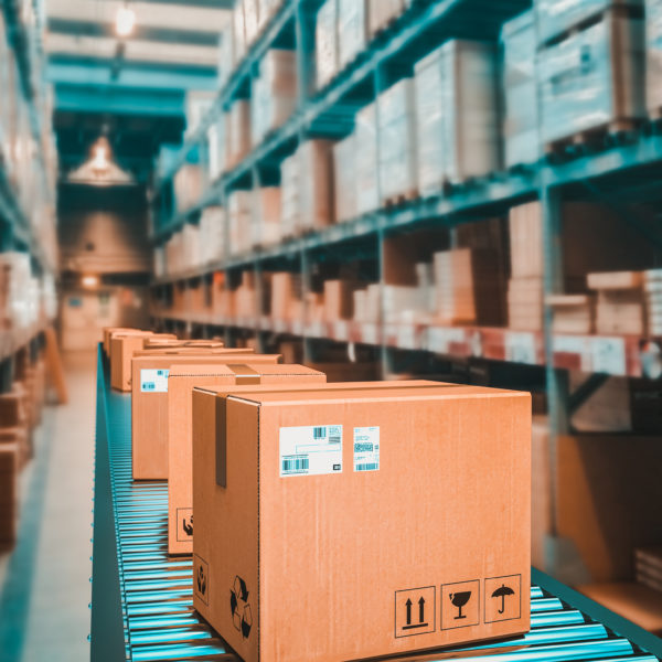 parcels on conveyor belt